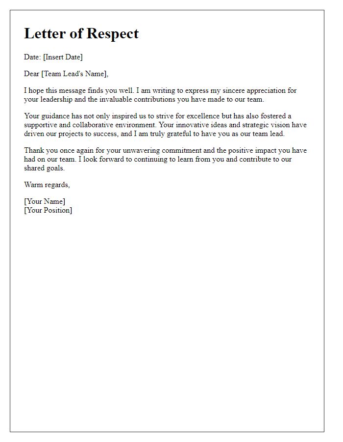 Letter template of respect for team lead's contributions