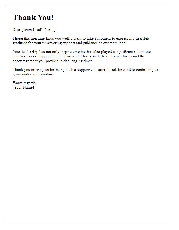 Letter template of thanks for team lead's support