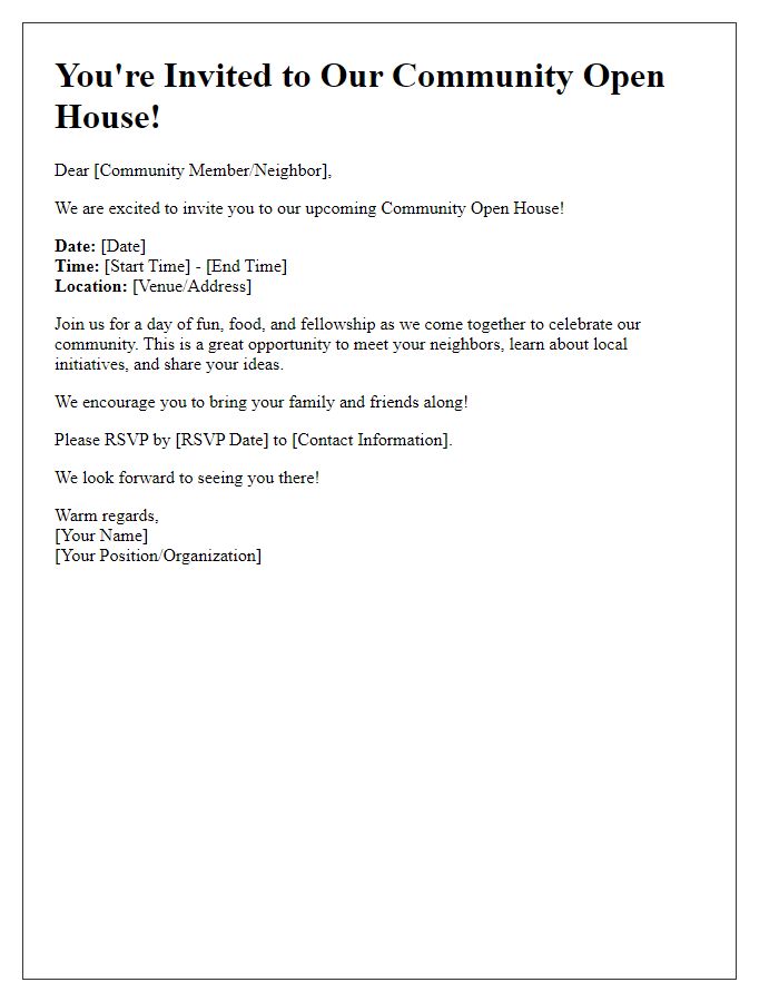 Letter template of Community Open House Invitation