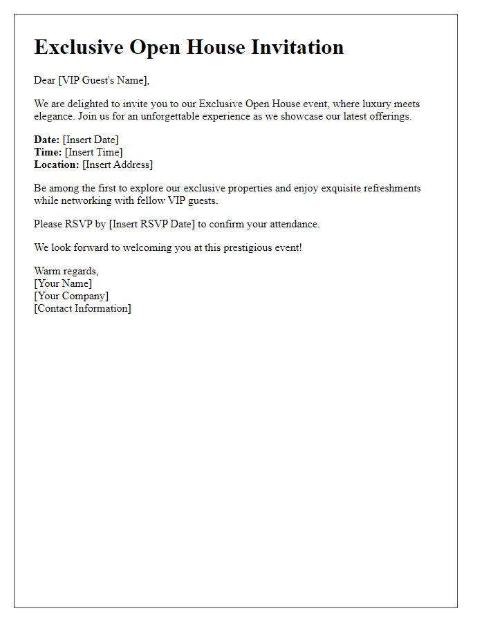 Letter template of Exclusive Open House Invitation for VIP Guests