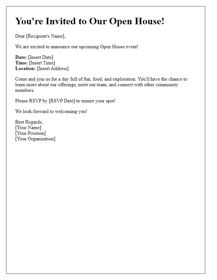 Letter template of Invitation for Open House Event Announcement