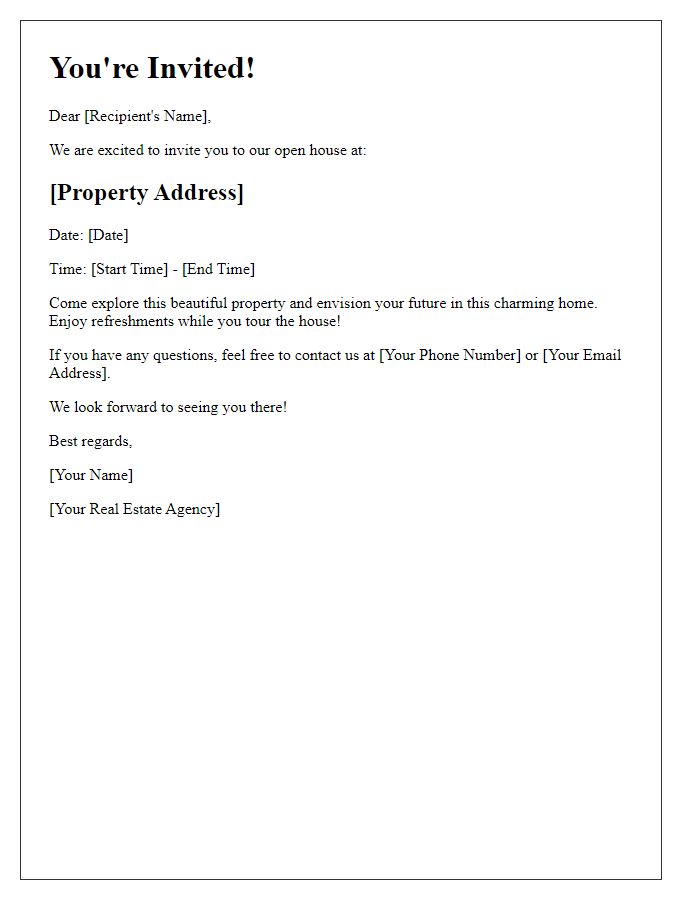 Letter template of Real Estate Open House Invitation