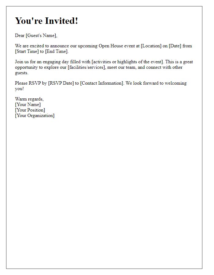 Letter template of Welcome Invitation to Open House Event