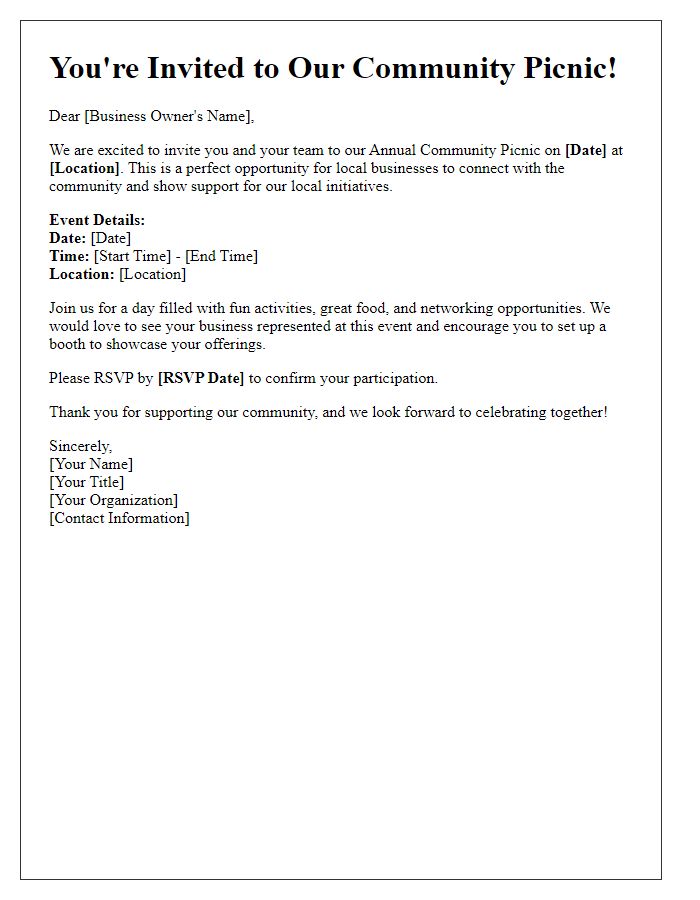 Letter template of community picnic invitation for local businesses