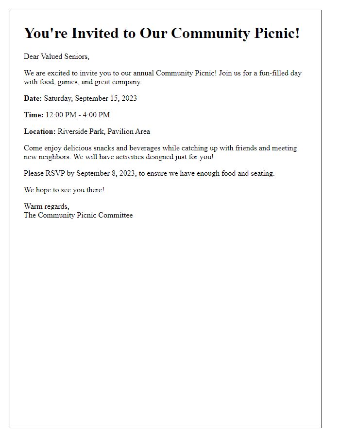 Letter template of community picnic invitation for seniors