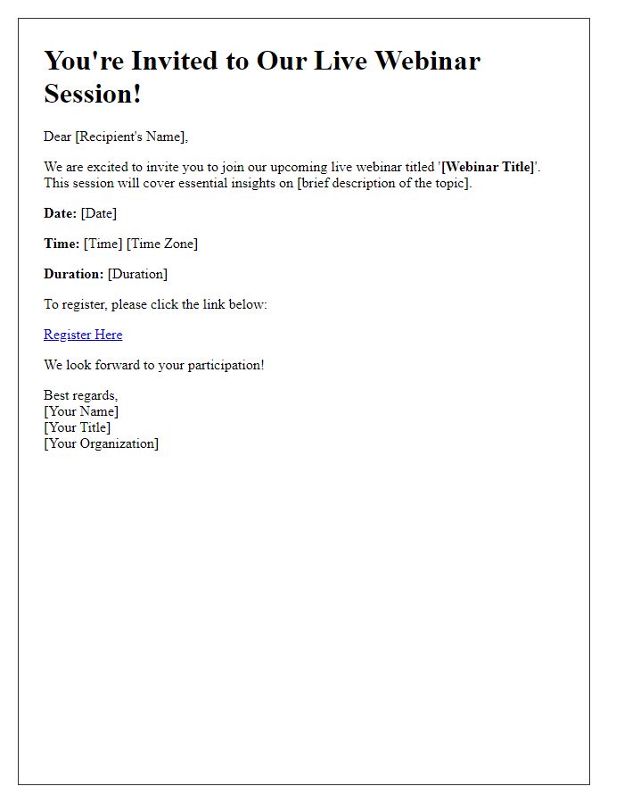 Letter template of Invitation to Attend Our Live Webinar Session