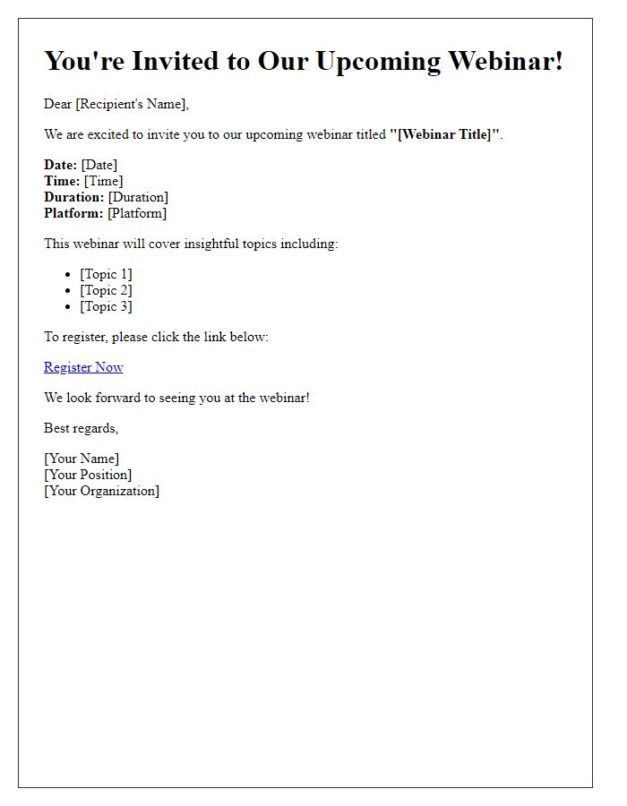 Letter template of Registration Invitation for Our Upcoming Webinar