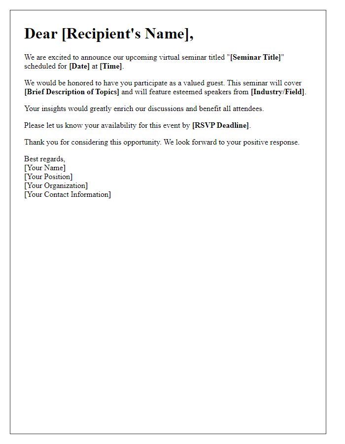 Letter template of Request for Participation in Our Virtual Seminar