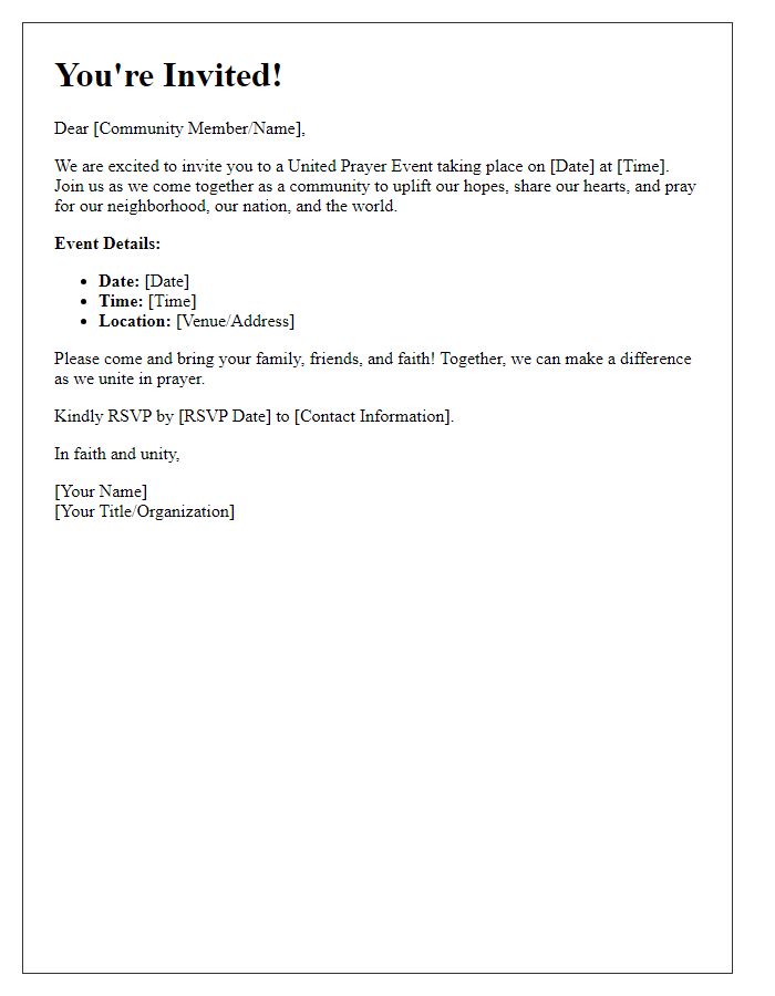 Letter template of community invitation for a united prayer event.