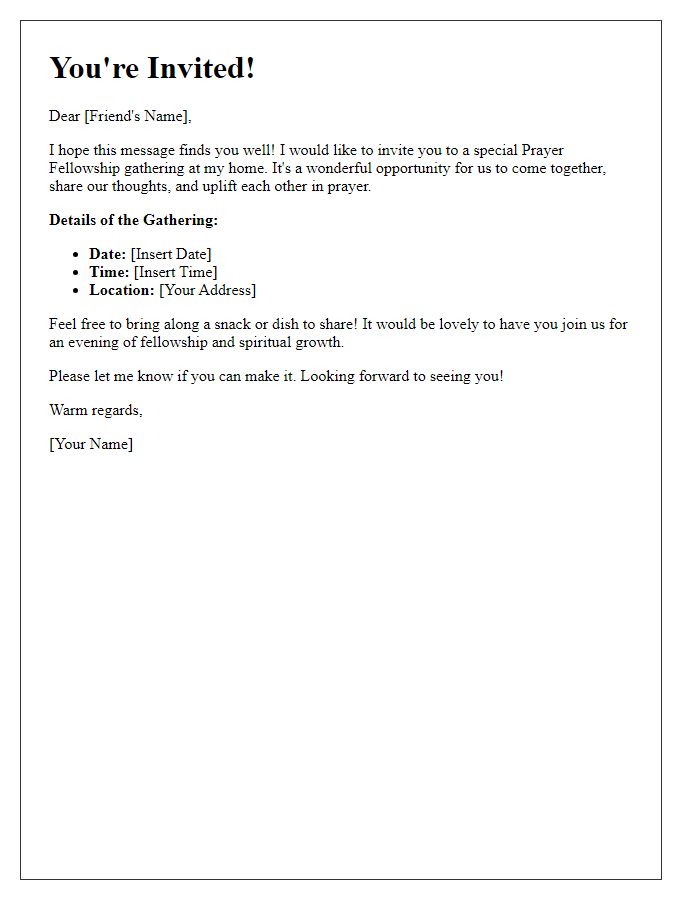 Letter template of friendly invitation to a prayer fellowship gathering.