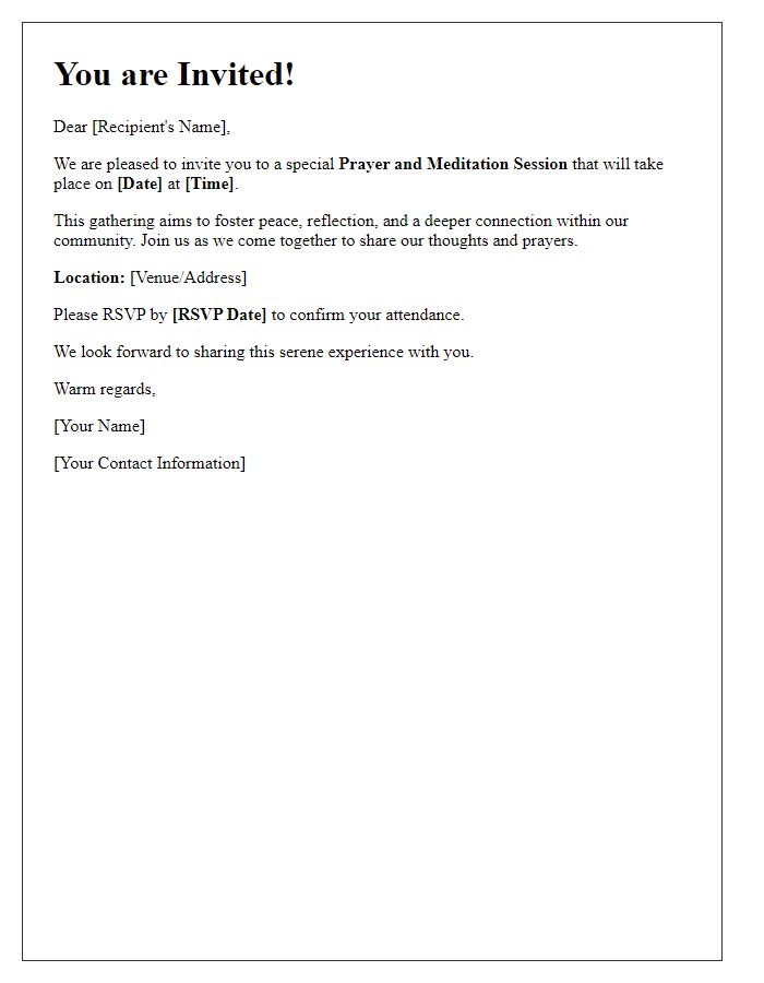 Letter template of gracious invitation for a prayer and meditation session.