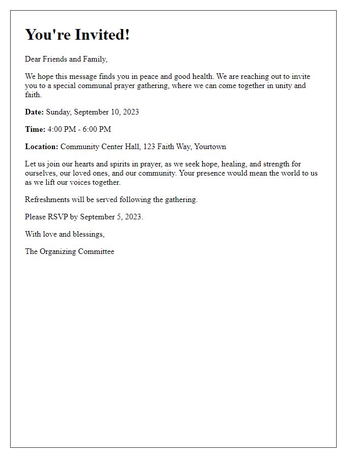 Letter template of heartfelt invitation for a communal prayer gathering.