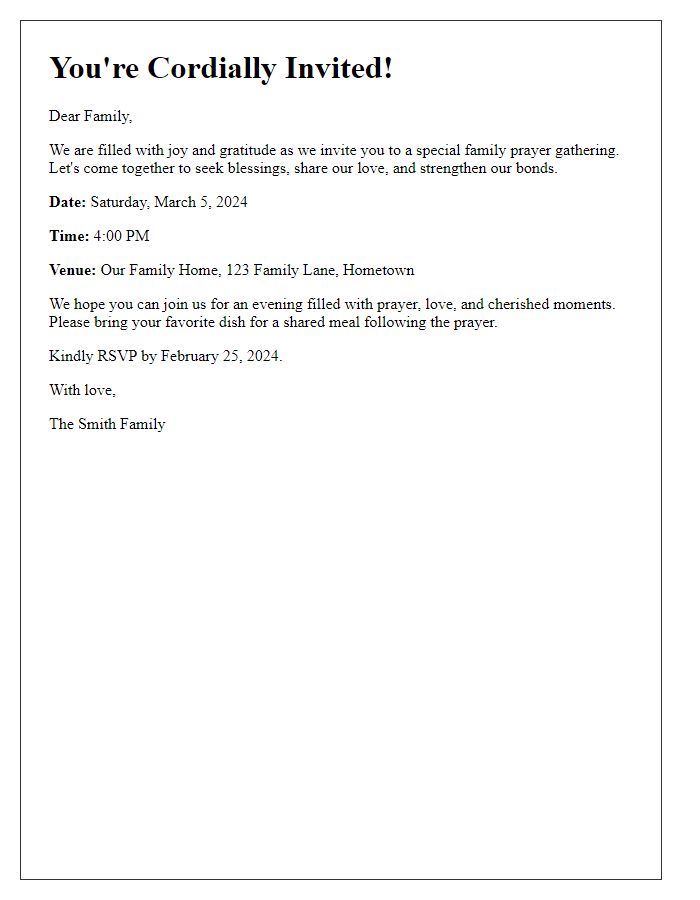 Letter template of joyous invitation to a family prayer gathering.