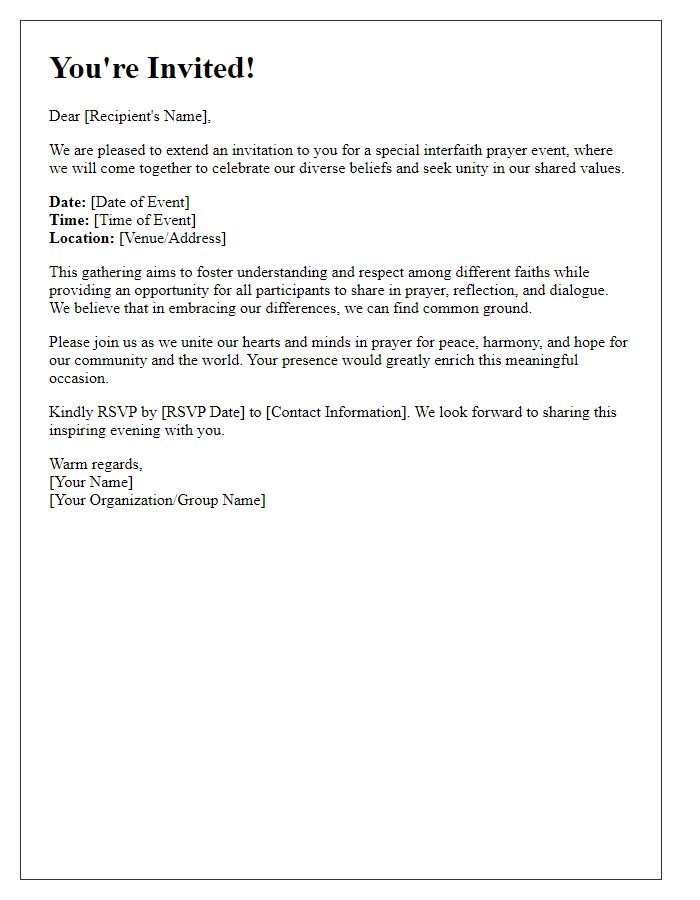 Letter template of thoughtful invitation to an interfaith prayer event.