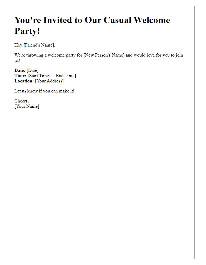 Letter template of a casual welcome party invitation