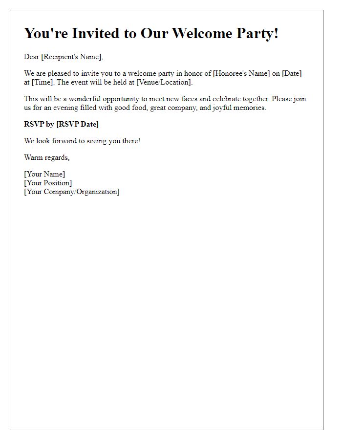 Letter template of a formal welcome party invitation