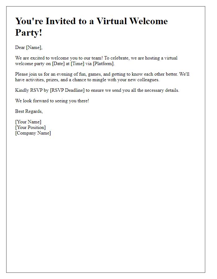 Letter template of a virtual welcome party invitation