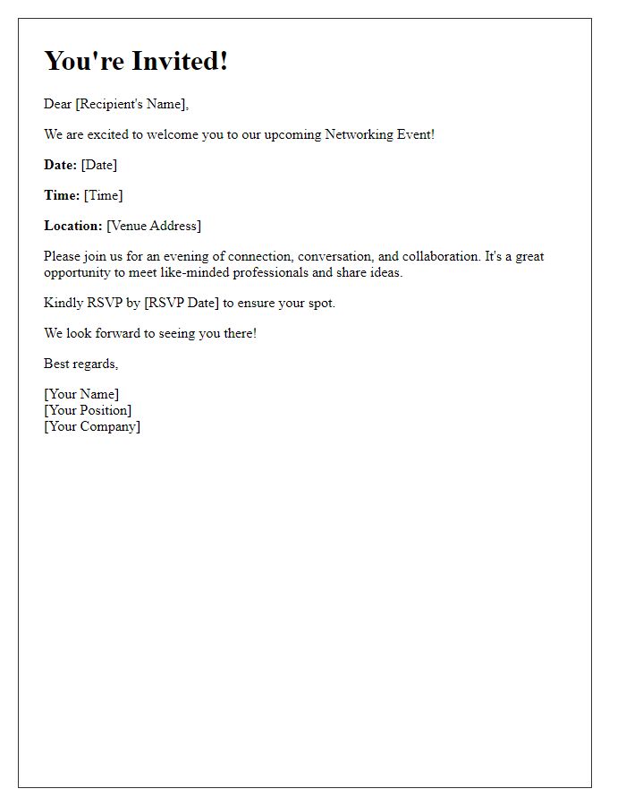 Letter template of a welcome party invitation for a networking event