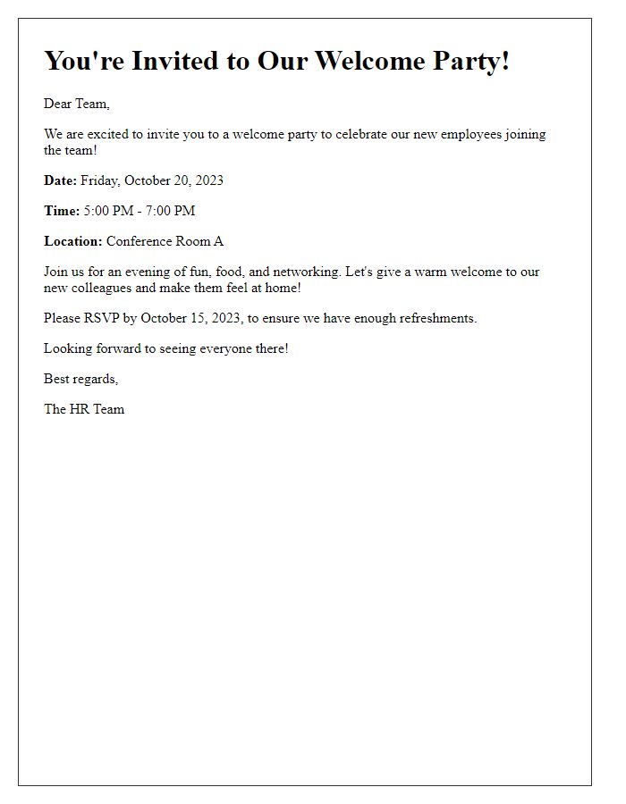 Letter template of a welcome party invitation for new employees