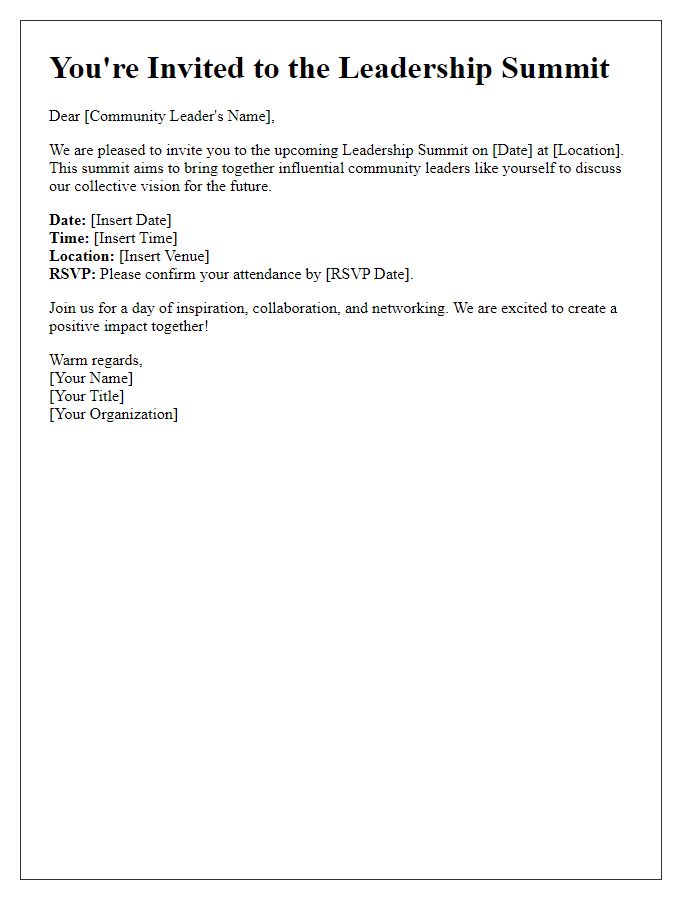 Letter template of Leadership Summit Invitation for Community Leaders