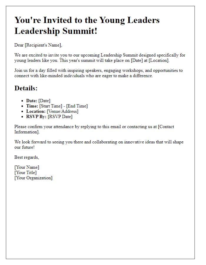 Letter template of Leadership Summit Invitation for Young Leaders