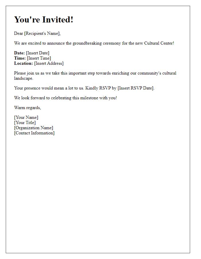 Letter template of invitation to groundbreaking ceremony for cultural center