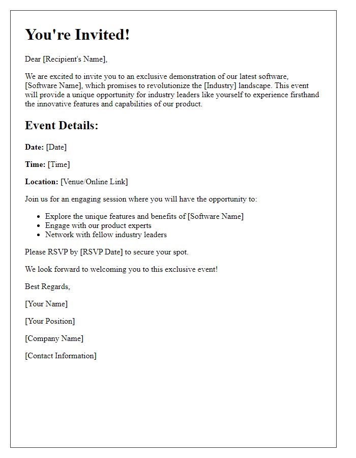 Letter template of exclusive software demo invitation for industry leaders