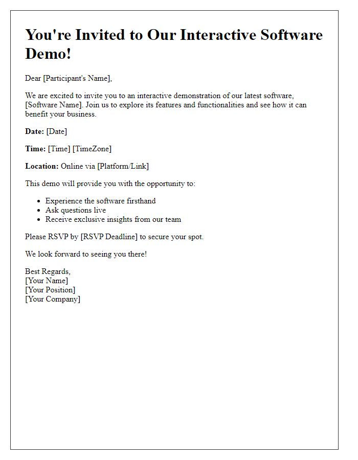 Letter template of interactive software demo invitation for remote participants