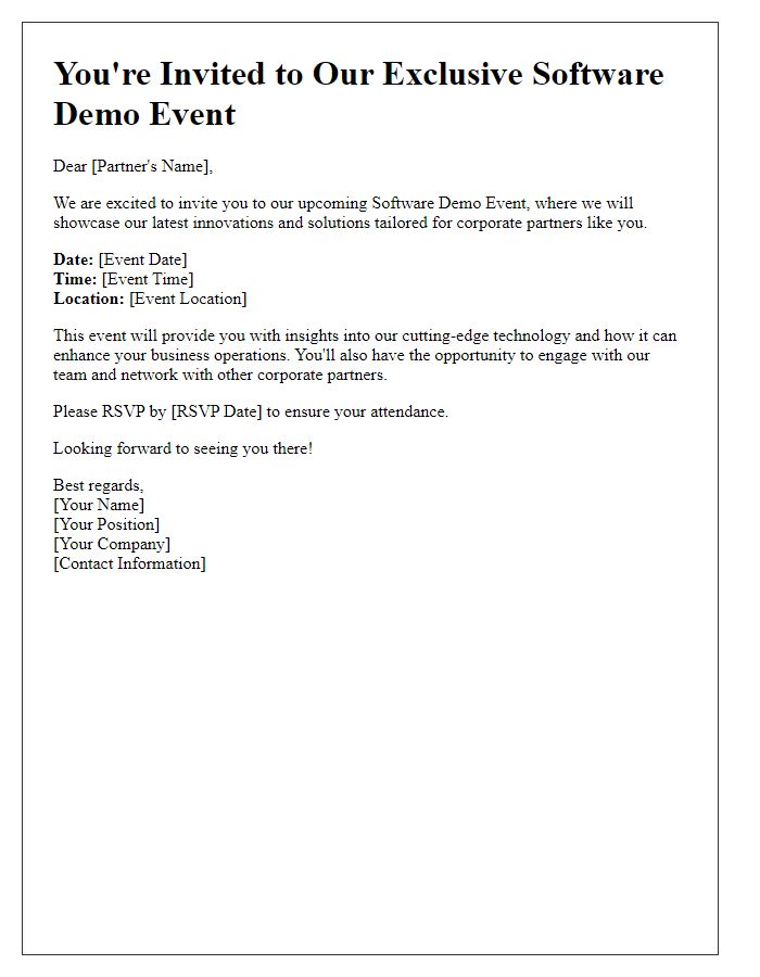 Letter template of software demo event invitation for corporate partners