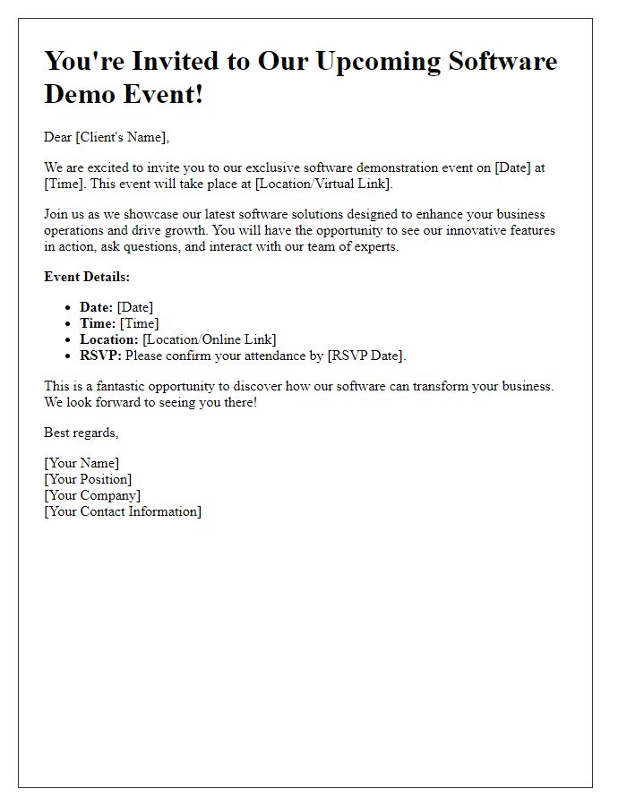 Letter template of software demo event invitation for potential clients