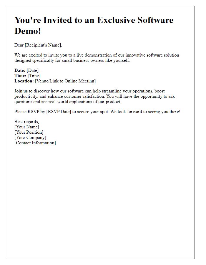 Letter template of software demo invitation for small business owners