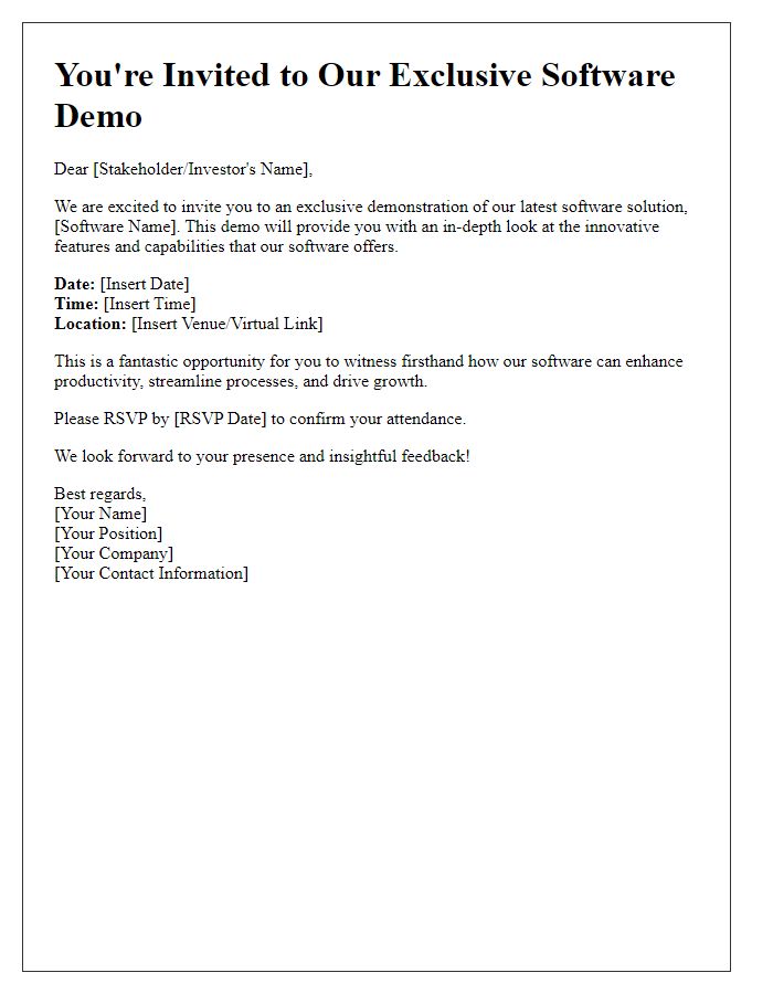 Letter template of software demo invitation for stakeholders and investors