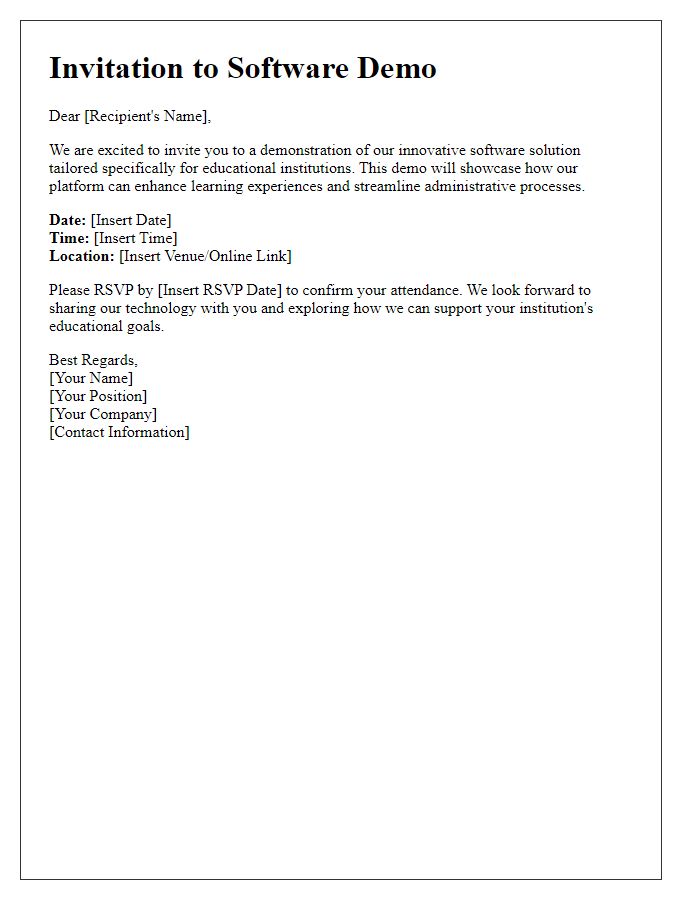 Letter template of software demo invitation tailored for educational institutions