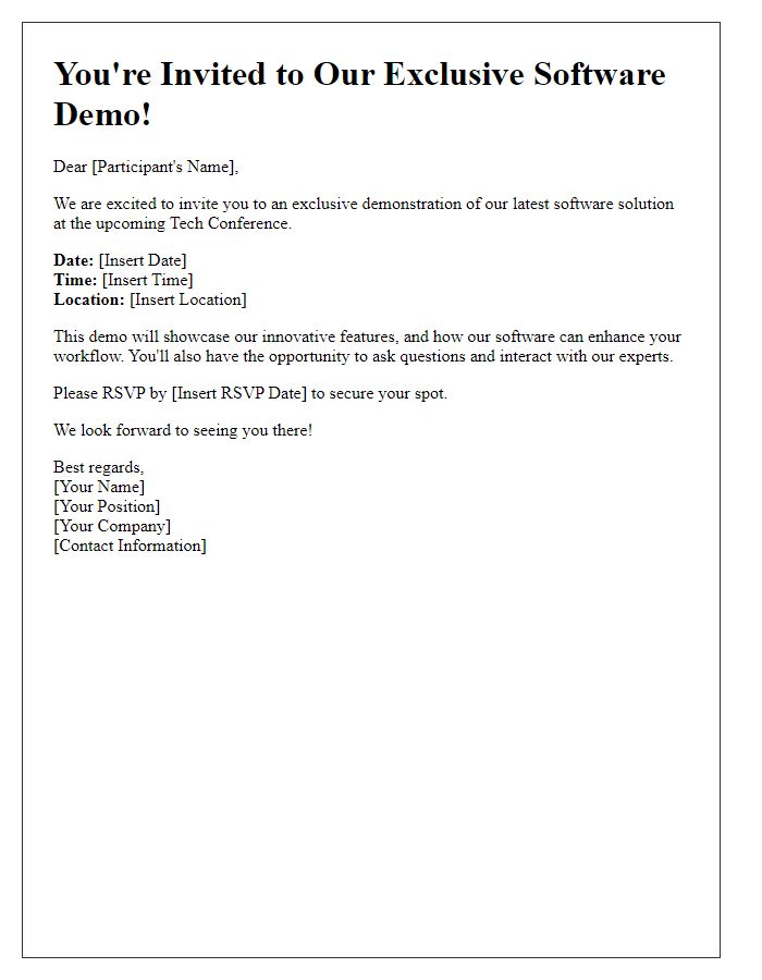 Letter template of software demo invitation for tech conference participants