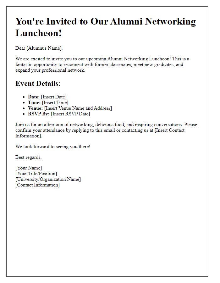 Letter template of Alumni Networking Luncheon Invite