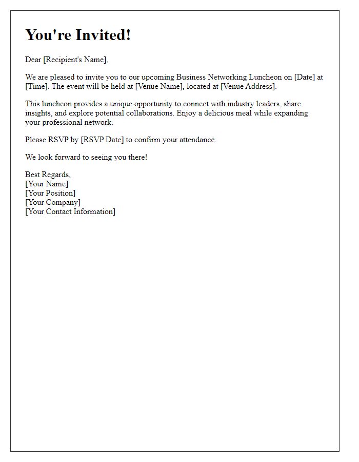 Letter template of Business Networking Luncheon Invite