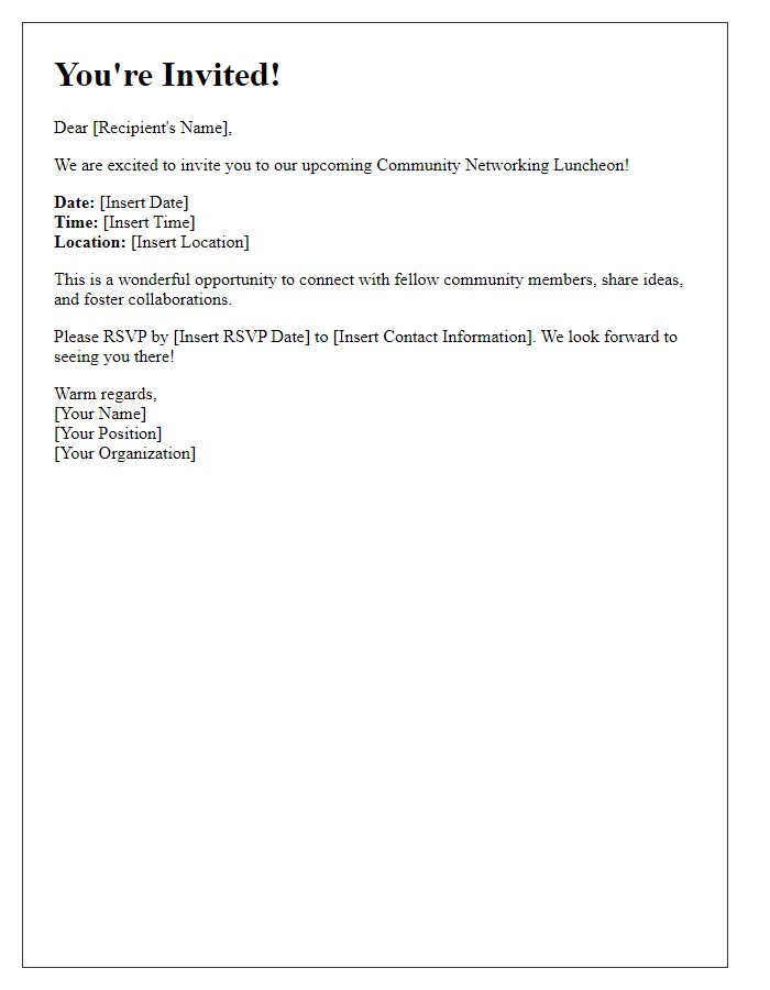 Letter template of Community Networking Luncheon Invitation