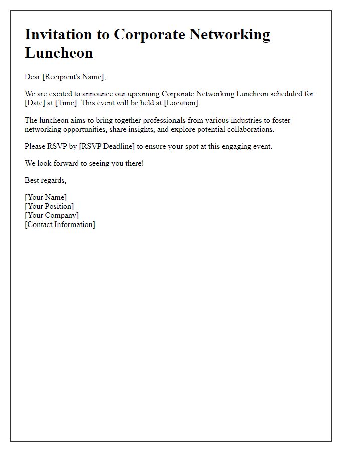 Letter template of Corporate Networking Luncheon Announcement