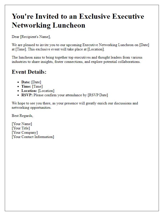 Letter template of Executive Networking Luncheon Call