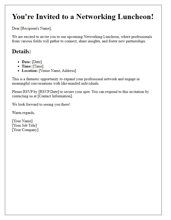 Letter template of Networking Luncheon Invitation for Professionals