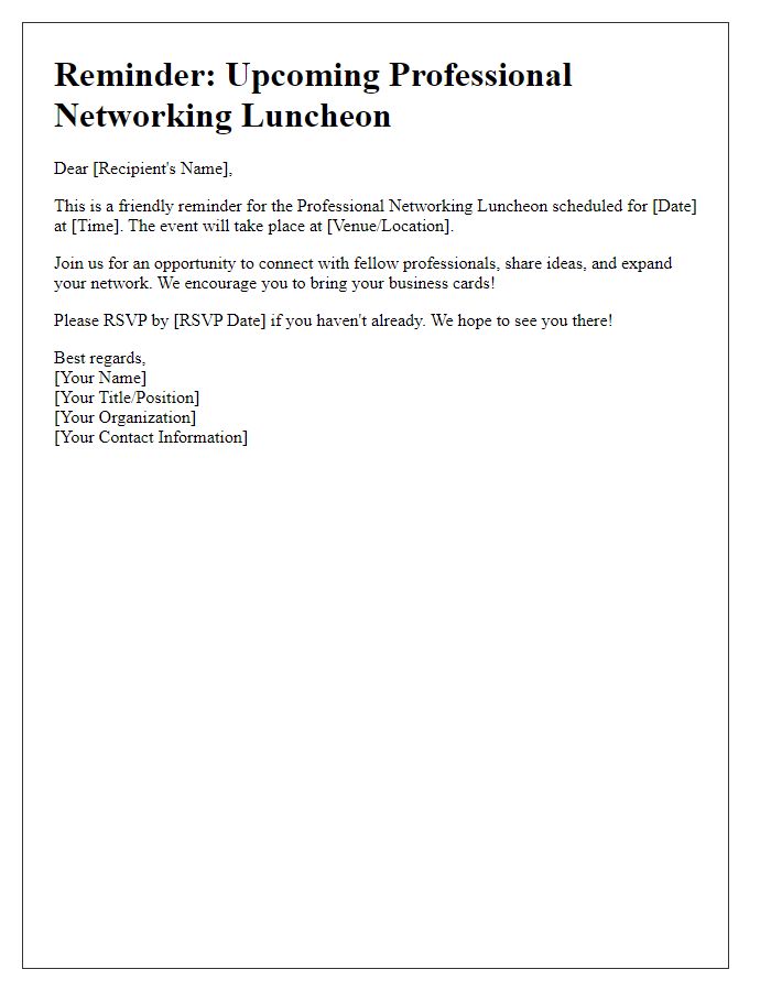 Letter template of Professional Networking Luncheon Reminder