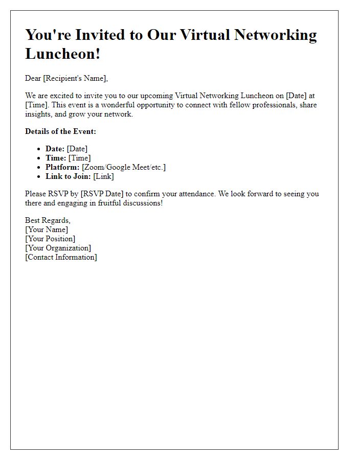 Letter template of Virtual Networking Luncheon Invitation