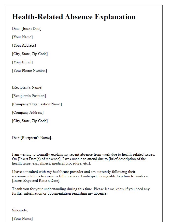 Letter template of health-related absence explanation