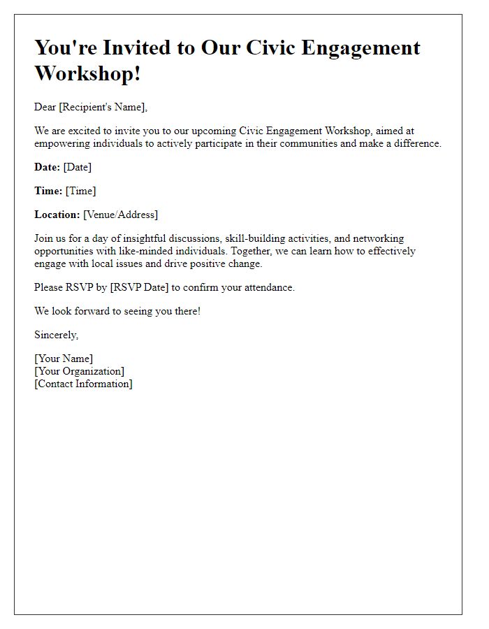 Letter template of civic engagement workshop invitation