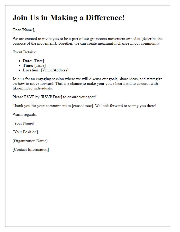 Letter template of grassroots movement invitation