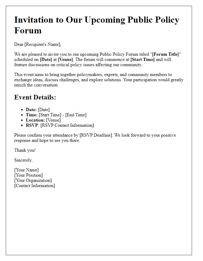 Letter template of public policy forum invitation