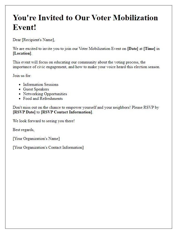 Letter template of voter mobilization event invitation