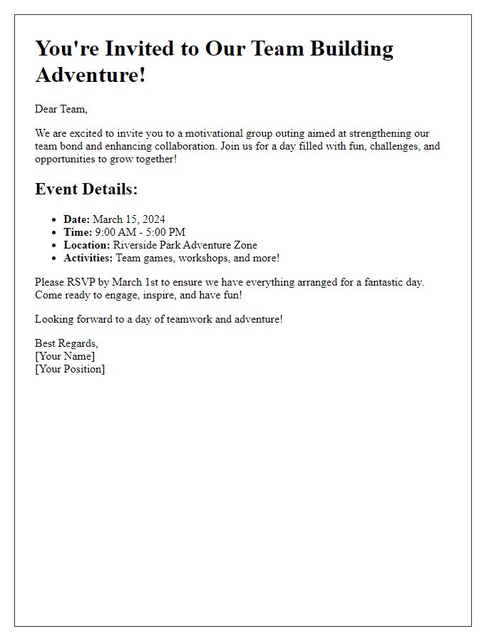 Letter template of motivational group outing invitation for team building