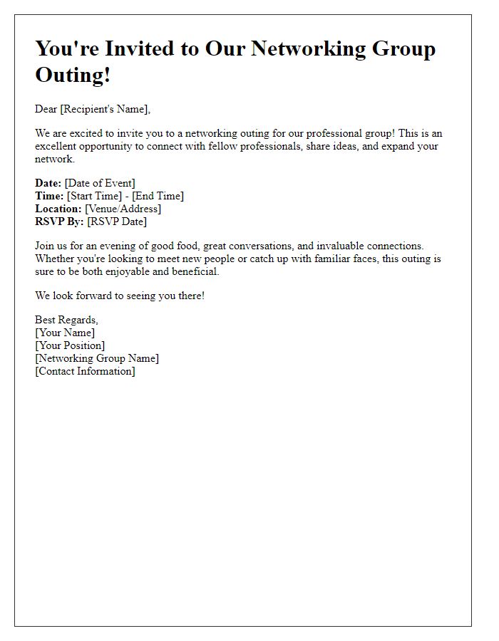 Letter template of networking group outing invitation for professionals