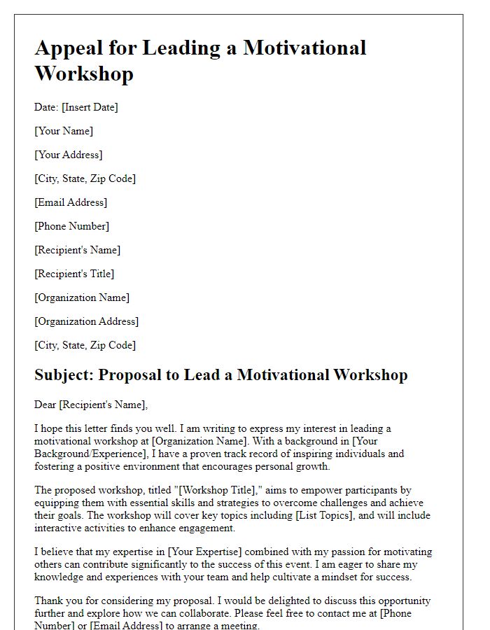 Letter template of appeal for leading a motivational workshop